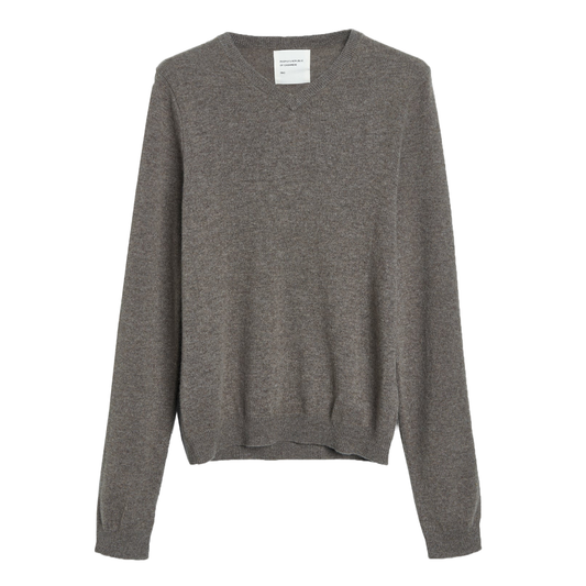 Women's Cashmere Fitted 90's V-Neck, Truffle