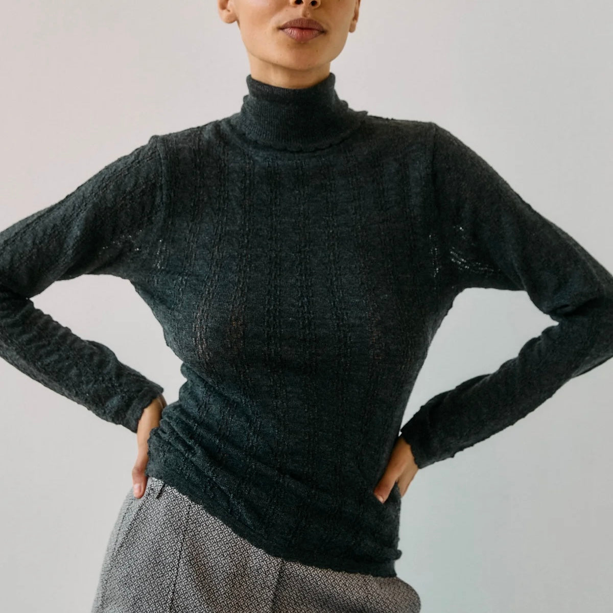 Nellie Wool T-Neck, Dark Grey