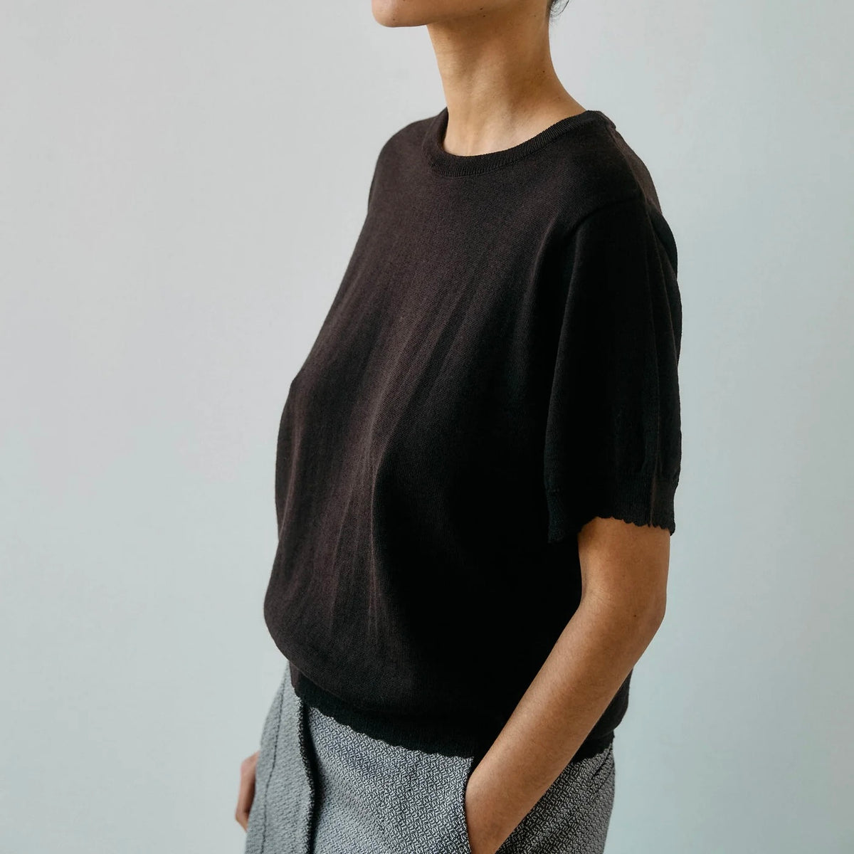 Anna Wool SS Tee, Espresso