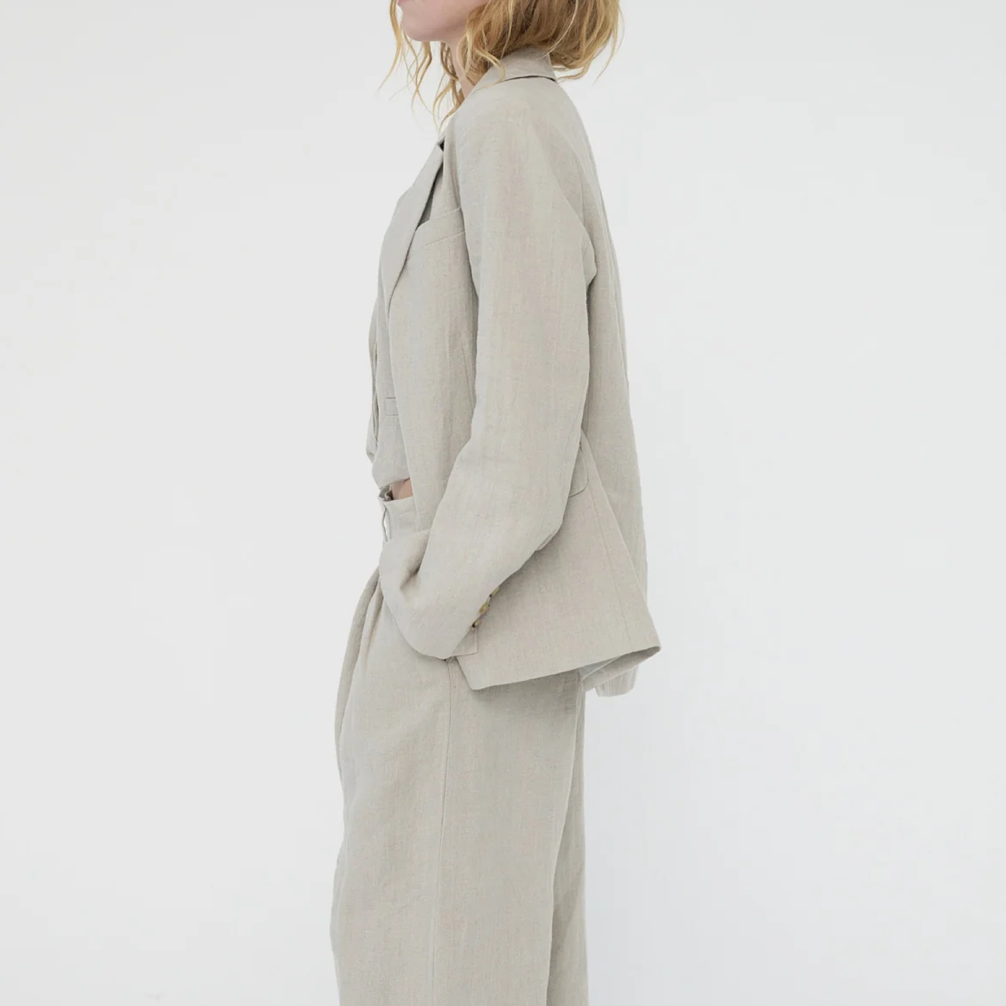 Linen Straight Blazer, Nature