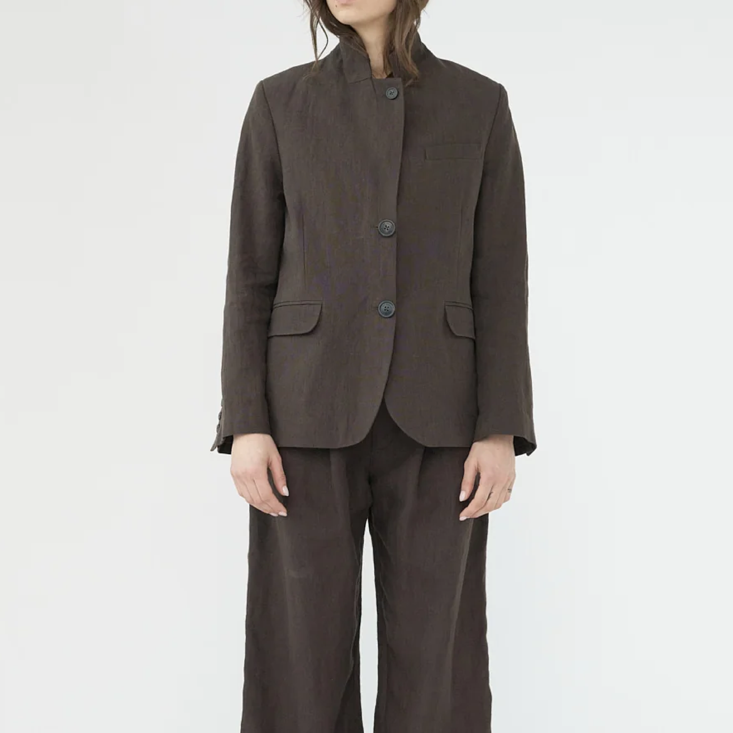 Linen Straight Blazer, Brown