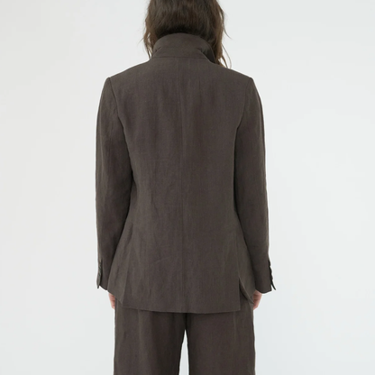 Linen Straight Blazer, Brown