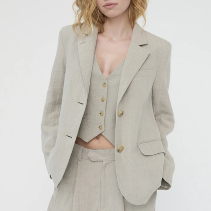 Linen Straight Blazer, Nature