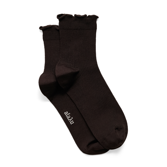 Cotton Frill Sock, Chocolate