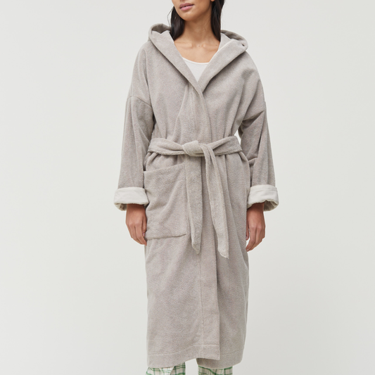 Hooded Bathrobe Terry, Dried Linen