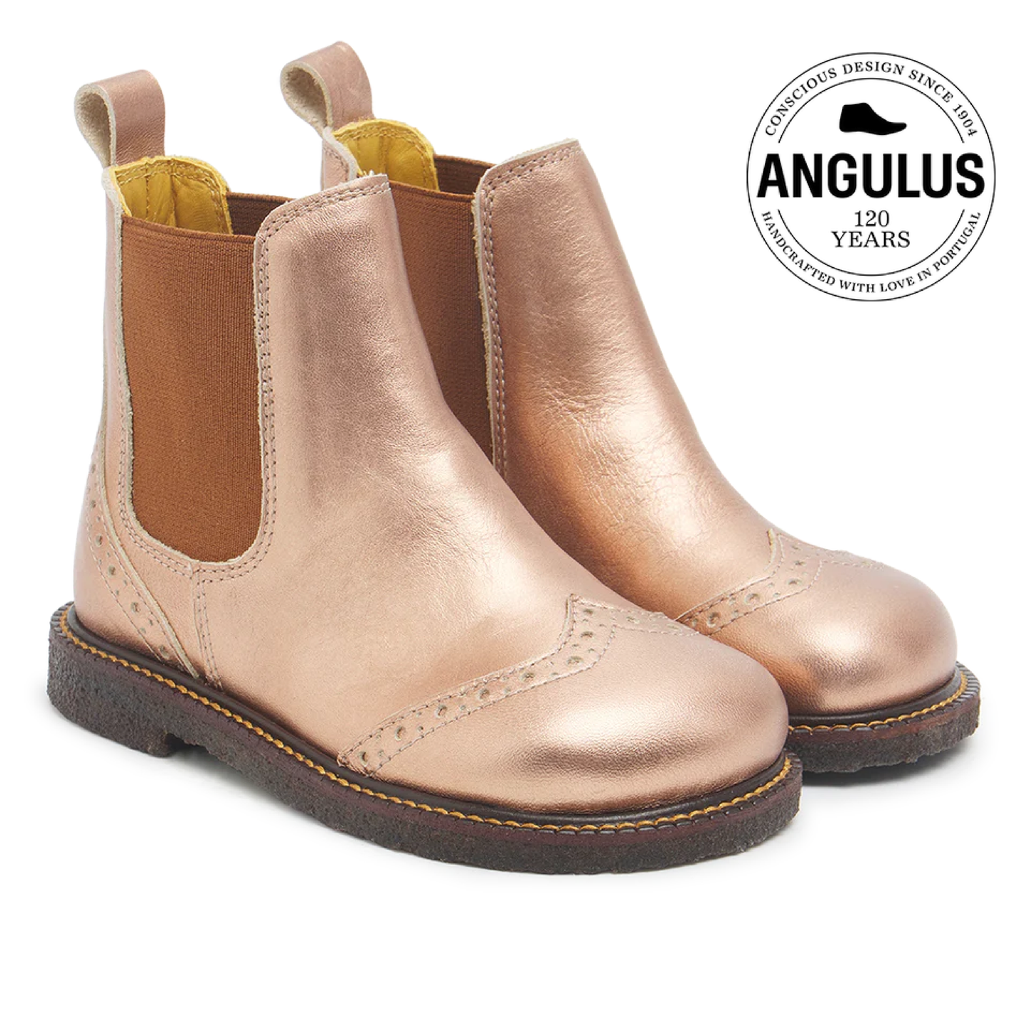 Chelsea Støvle Med Brogue Hulmønster, Bronze Metallic/Cognac