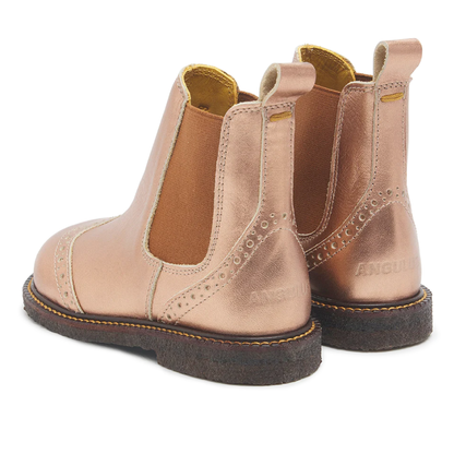 Chelsea Støvle Med Brogue Hulmønster, Bronze Metallic/Cognac