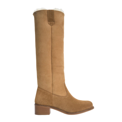 Ann Calf Suede & Shearling Støvle, Light Tan