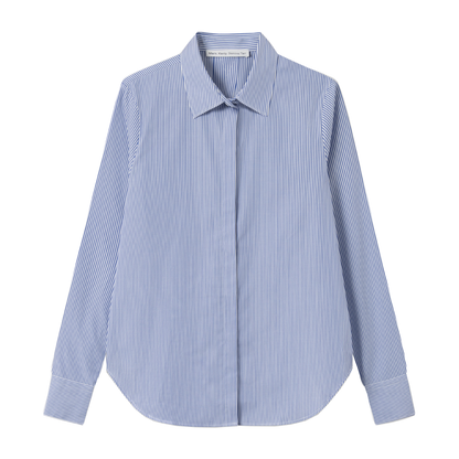 Bertine Striped Cotton Skjorte, Blue/White Stripe