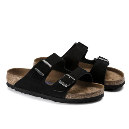 Arizona Soft Footbed Suede Sandaler, Black