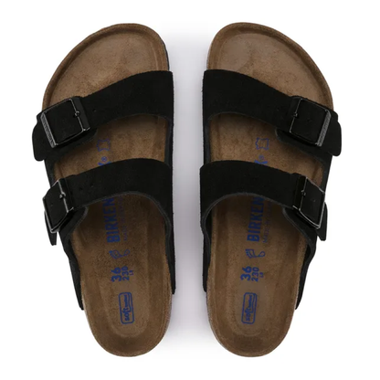 Arizona Soft Footbed Suede Sandaler, Black
