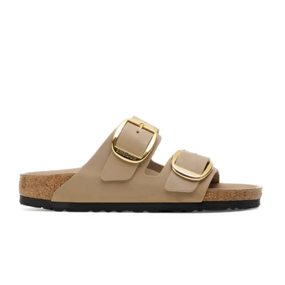 Arizona Big Buckle Oiled Leather Sandaler, Tabacco Brown