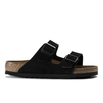 Arizona Soft Footbed Suede Sandaler, Black