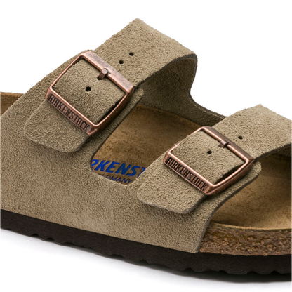 Arizona Soft Footbed Suede Leather Sandaler, Taupe