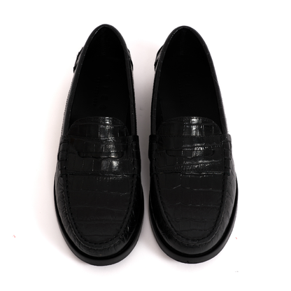 Penny Moccasin Loafer, Crocodile Black