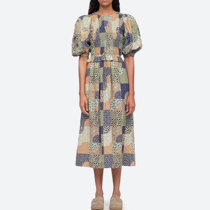 Louie Patchwork Puff Smocked Dress, Multi