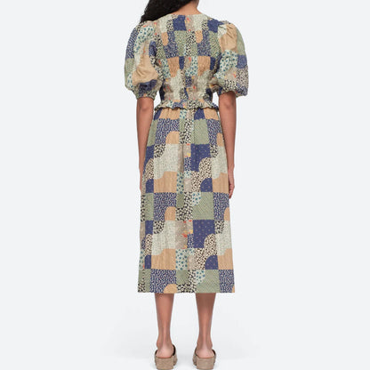 Louie Patchwork Puff Smocked Dress, Multi
