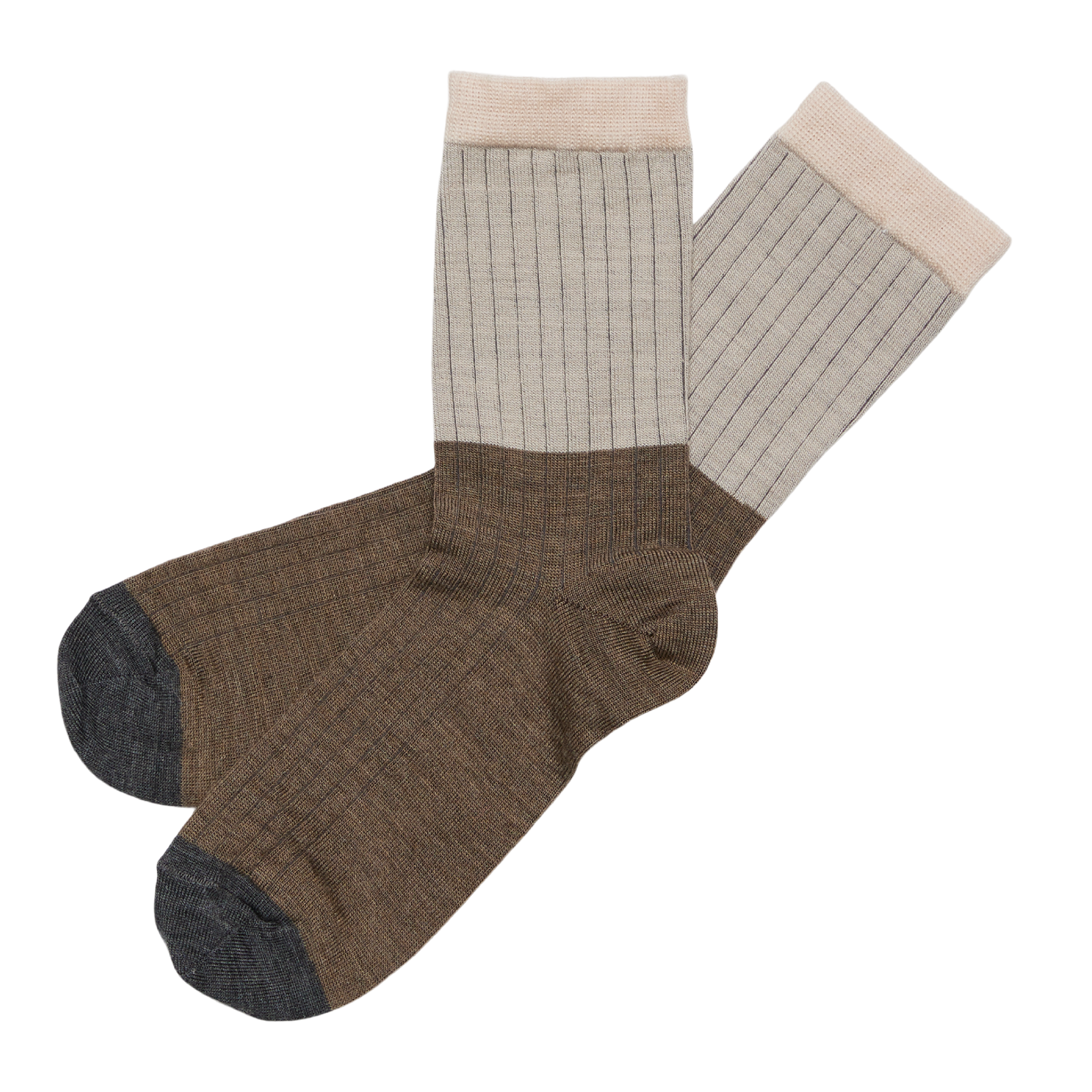 Contrast Rib Wool Socks, Hazel Melange