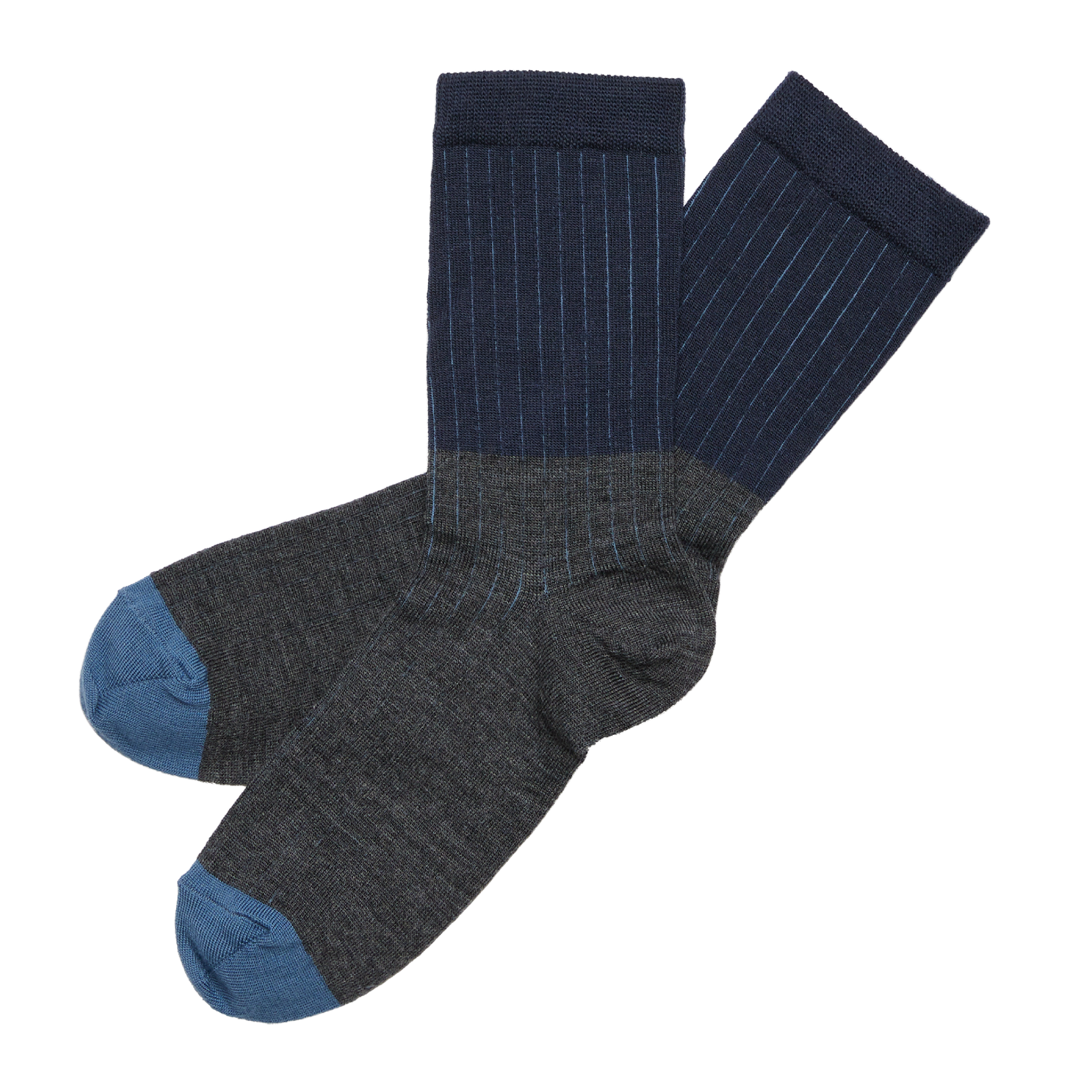 Contrast Rib Wool Socks, Steel Melange