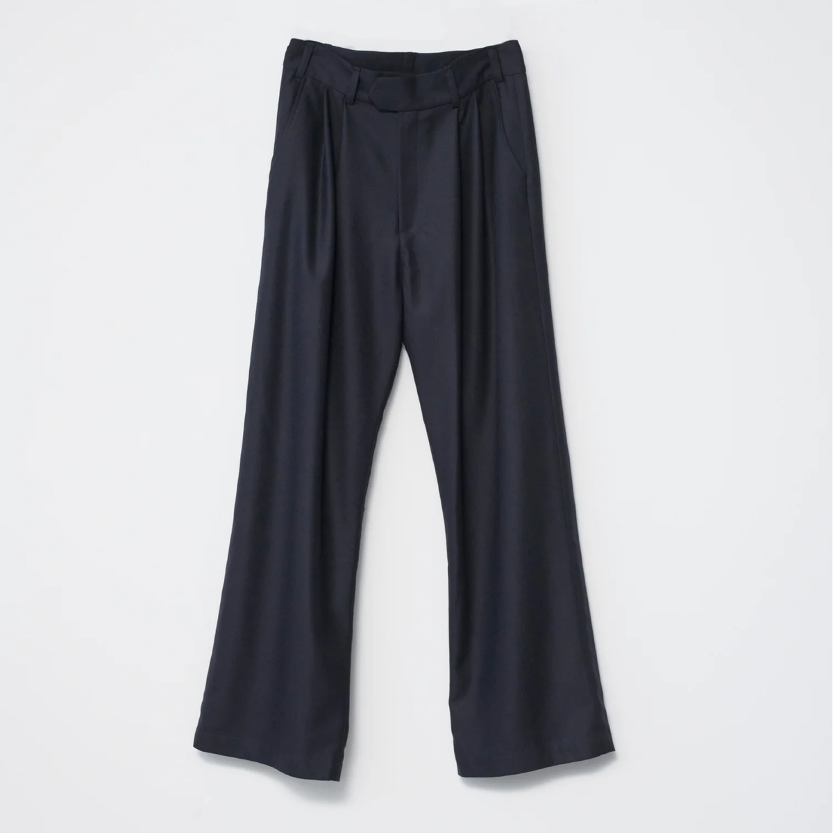 Fine Wool Wide Box Pants, Navy