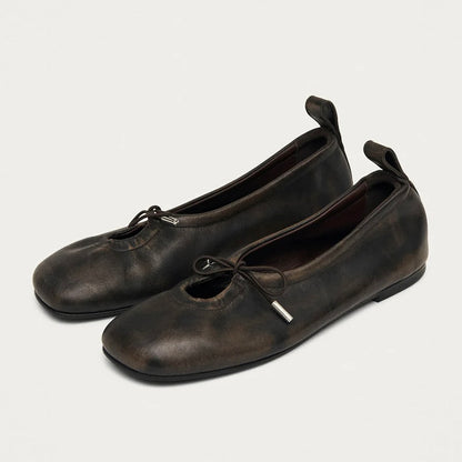 Rosalind Brushed Leather Ballet Flats, Brown