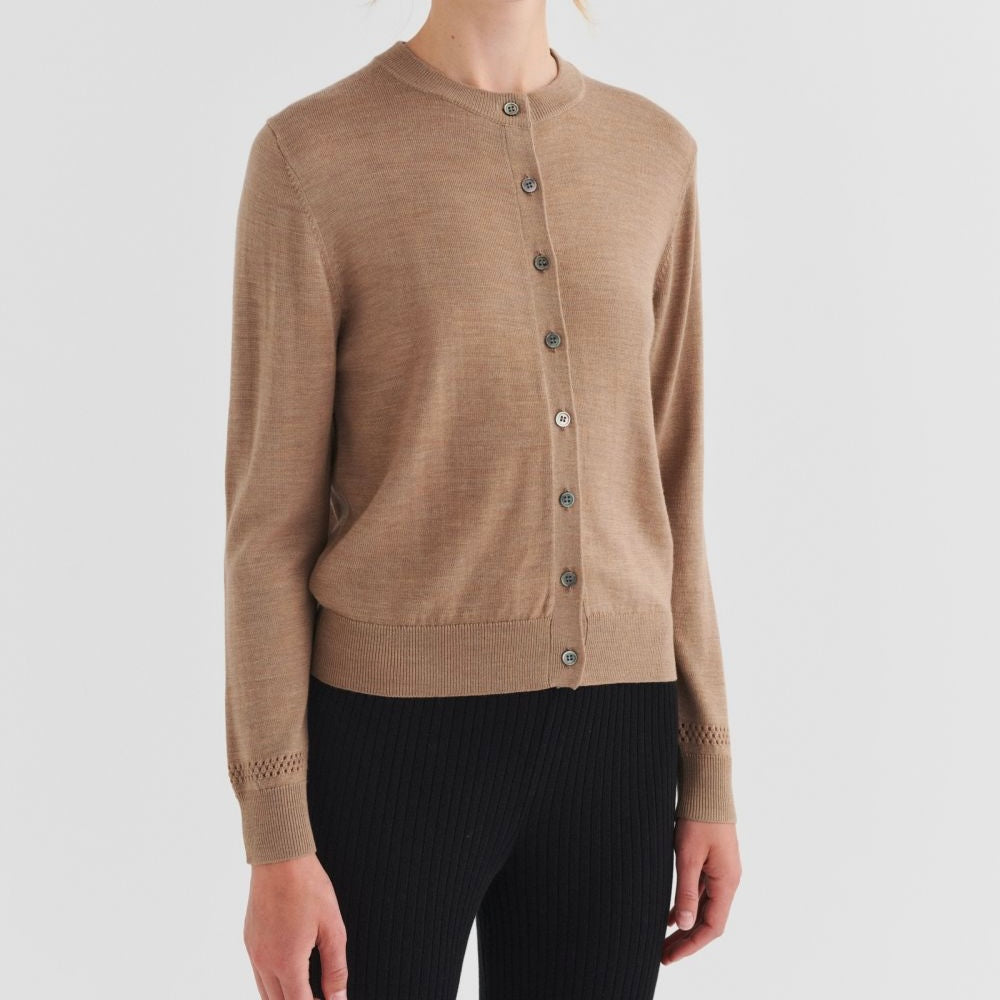 Wool Cardigan, Camel Melange