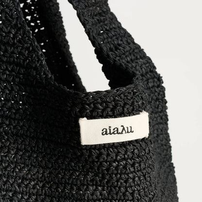 Sophia Straw Bag Medium, Black