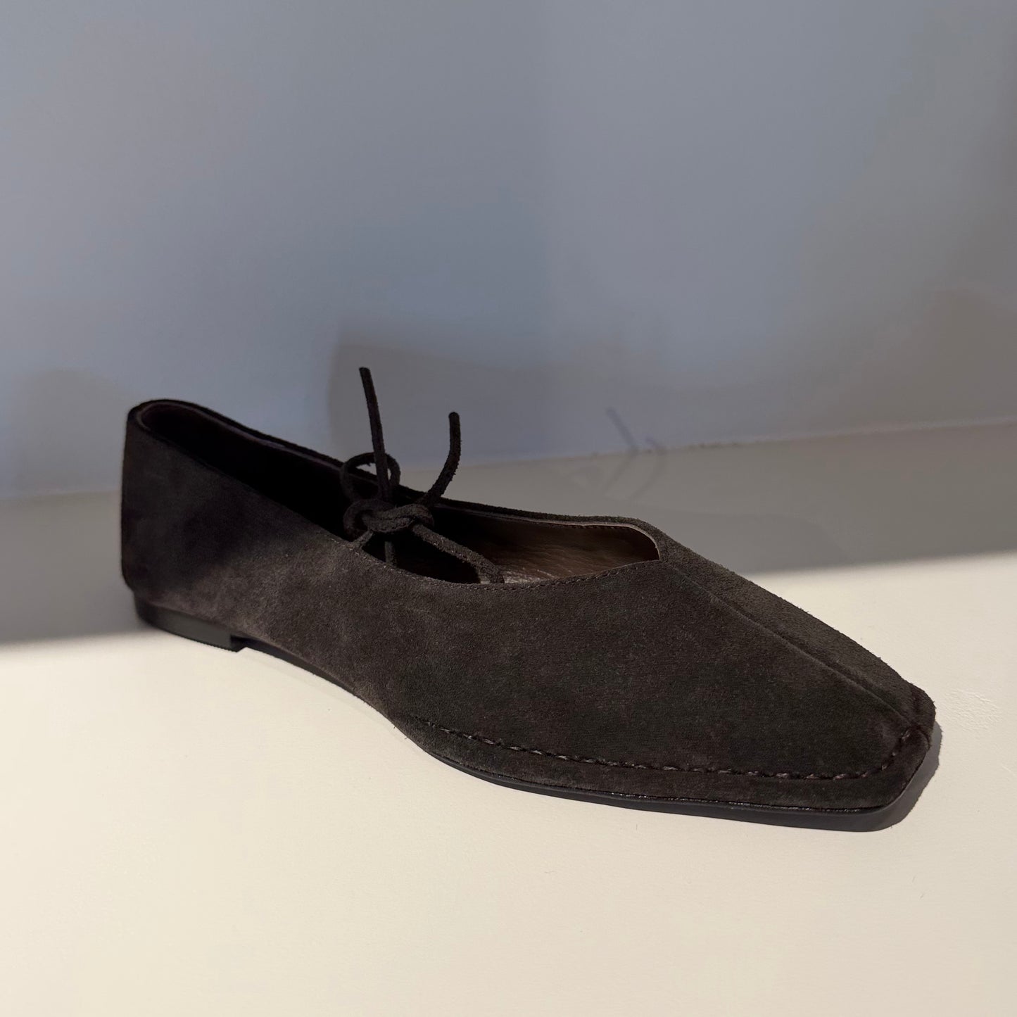 Sway Suede Leather Ballet Flats, Coffee Brown