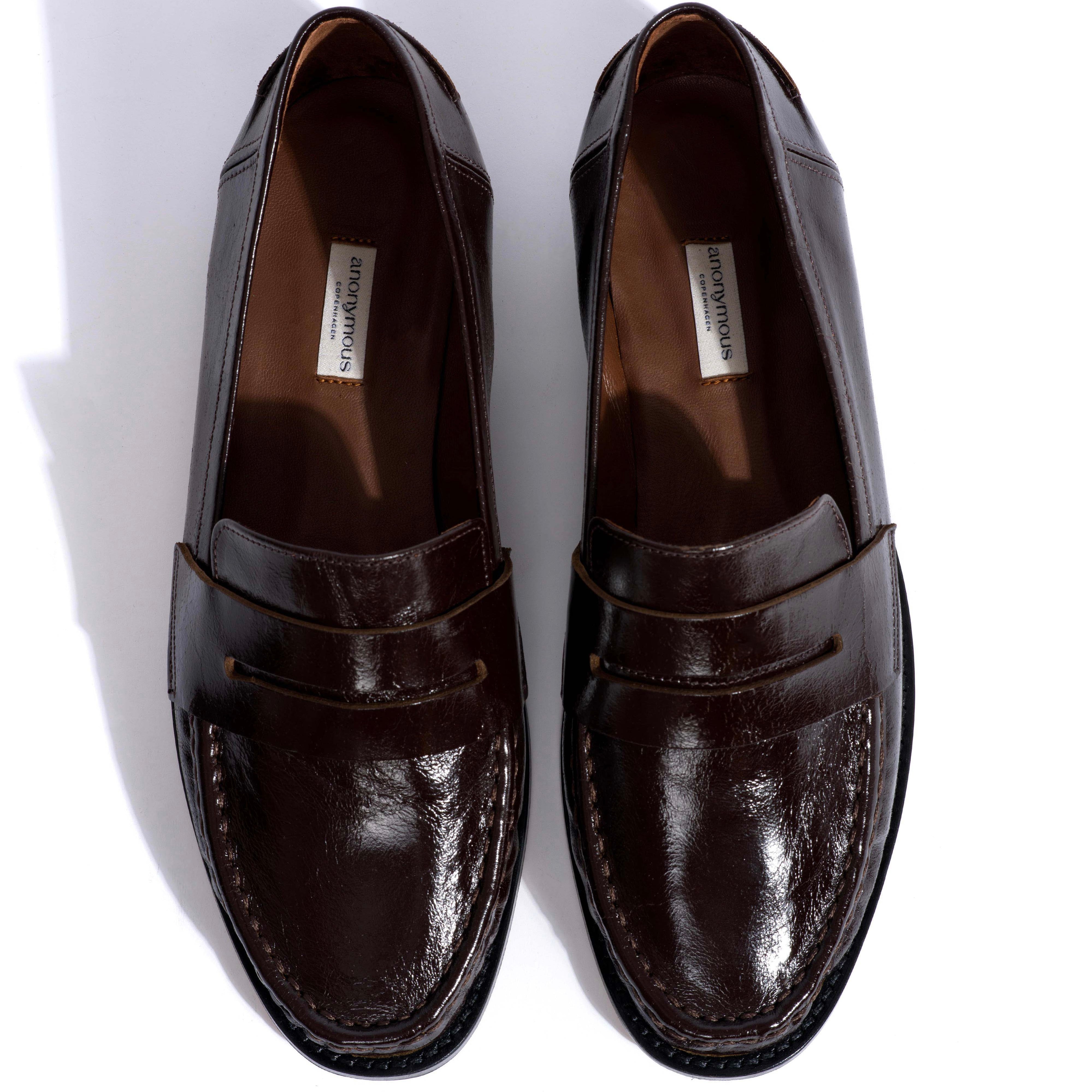 Jesha Crinkled Polished Coat Loafers, Espresso Brown