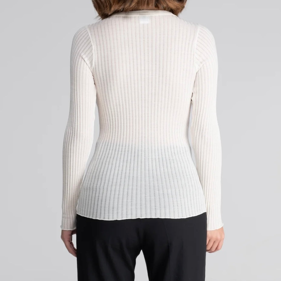 Uld & Silke Pointelle Langærmet Top, Ivory 7496
