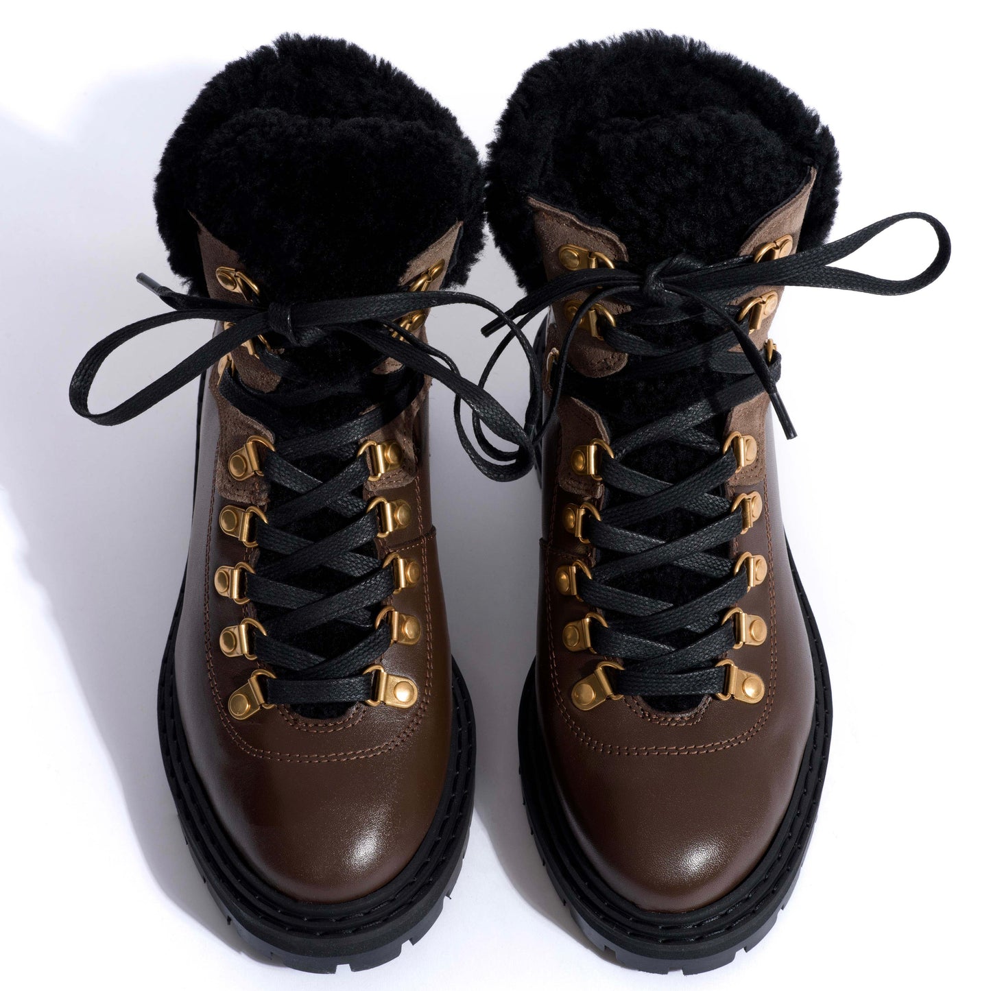 Beari Lamb Shearling Soft Calf Støvler, Dark Taupe & Coffee Brown