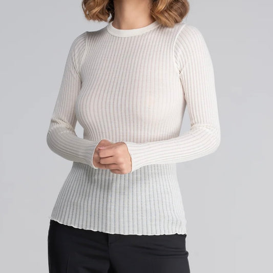 Uld & Silke Pointelle Langærmet Top, Ivory 7496
