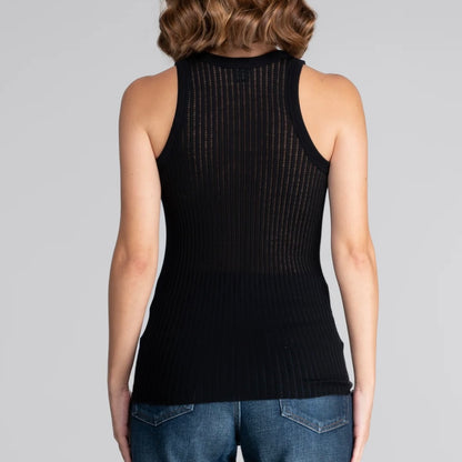 Uld & Silke Pointelle Top, Sort 7490