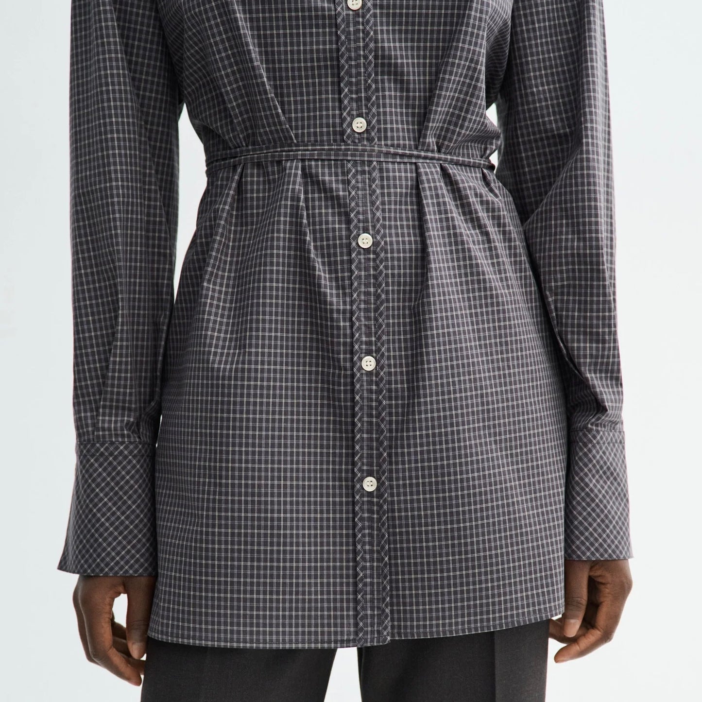Sebastiana Check Poplin Skjorte, Charcoal Check