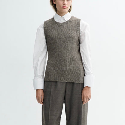 Kiera Silk Yak Strikvest, Brown Melange
