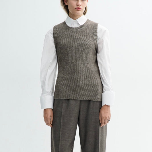 Kiera Silk Yak Strikvest, Brown Melange