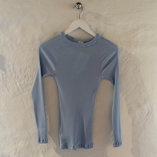 Bomuld Langærmet Rib Bluse, Aqua 7161