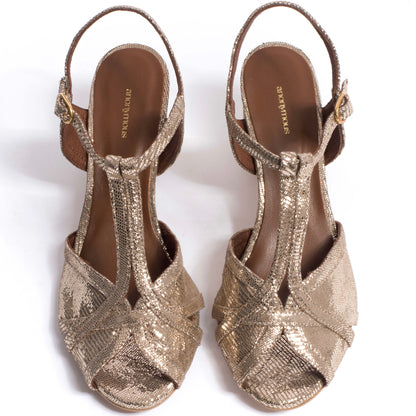 Therese 55 Stilet, Lizard Metallic Goat Champagne