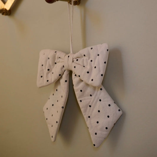 Dotted Christmas Bow, Ecru/Black Dots