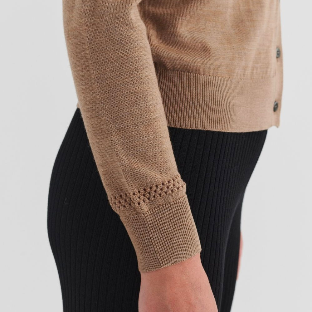 Wool Cardigan, Camel Melange