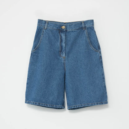 Hemp/Cotton Wide Leg Shorts, Washed Blue