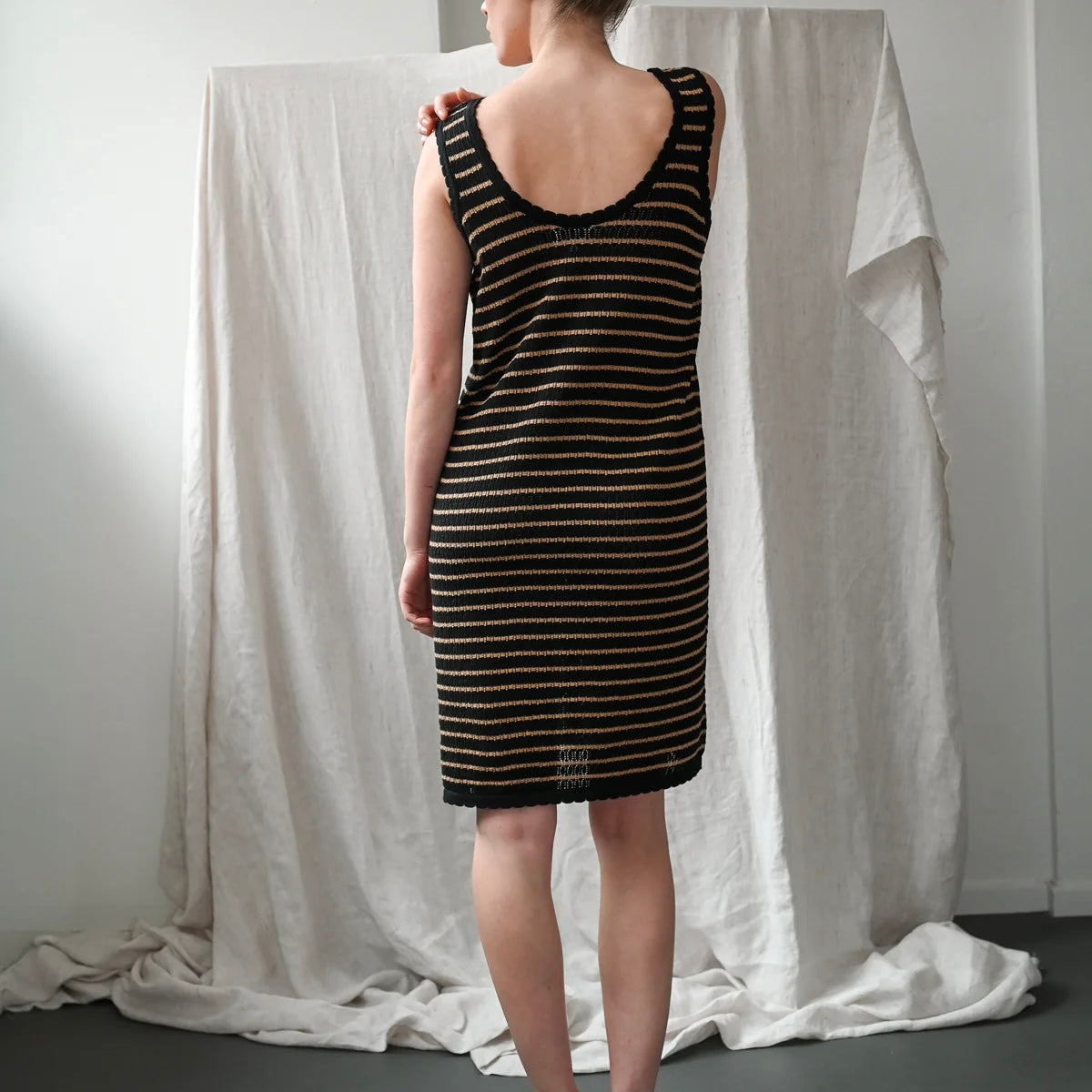 Verde Knit Tank Dress, Black/Cognac