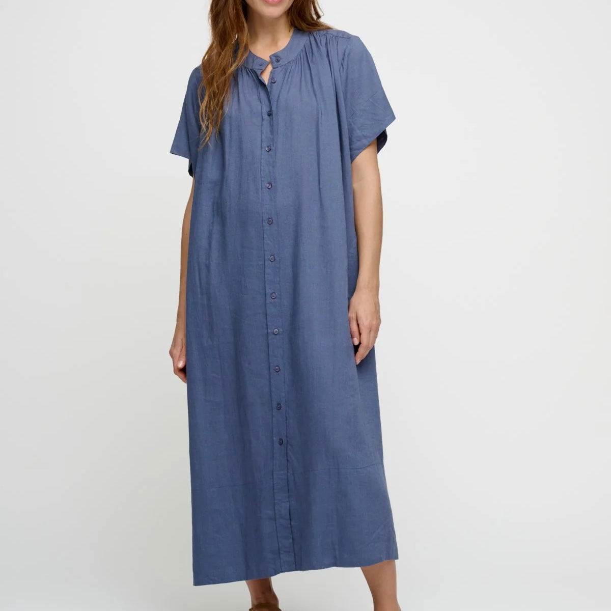 June Shirtdress Linen, Sea Blue