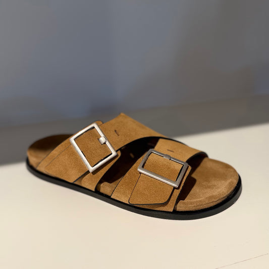 Alba Suede Leather Sandals, Tan