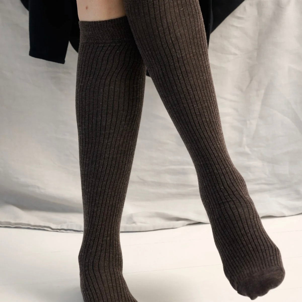 Knee Rib Socks, Brown Melange