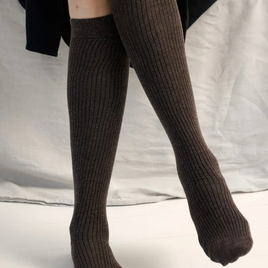 Knee Rib Socks, Brown Melange