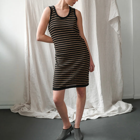 Verde Knit Tank Dress, Black/Cognac