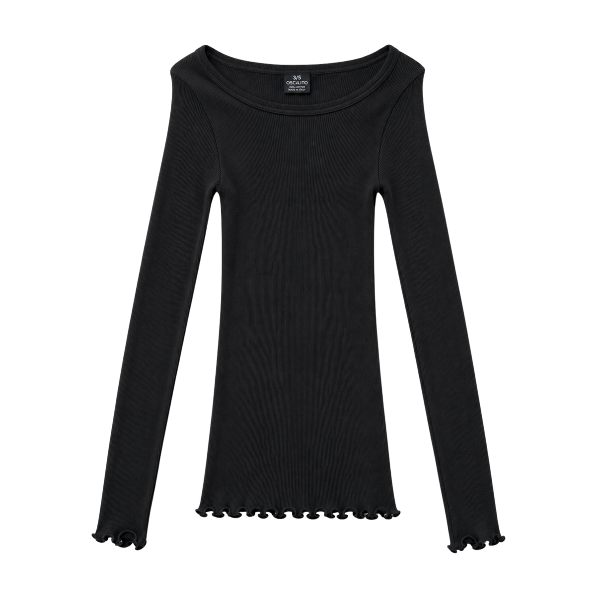 Uld & Silke Langærmet Rib Bluse, Black 3446