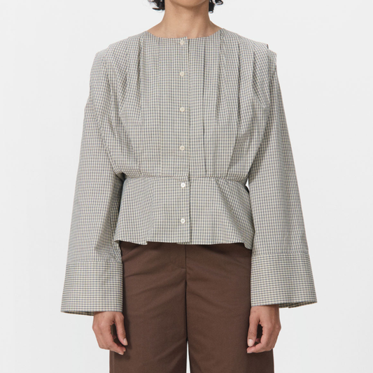 Etta Blouse, Beige Check