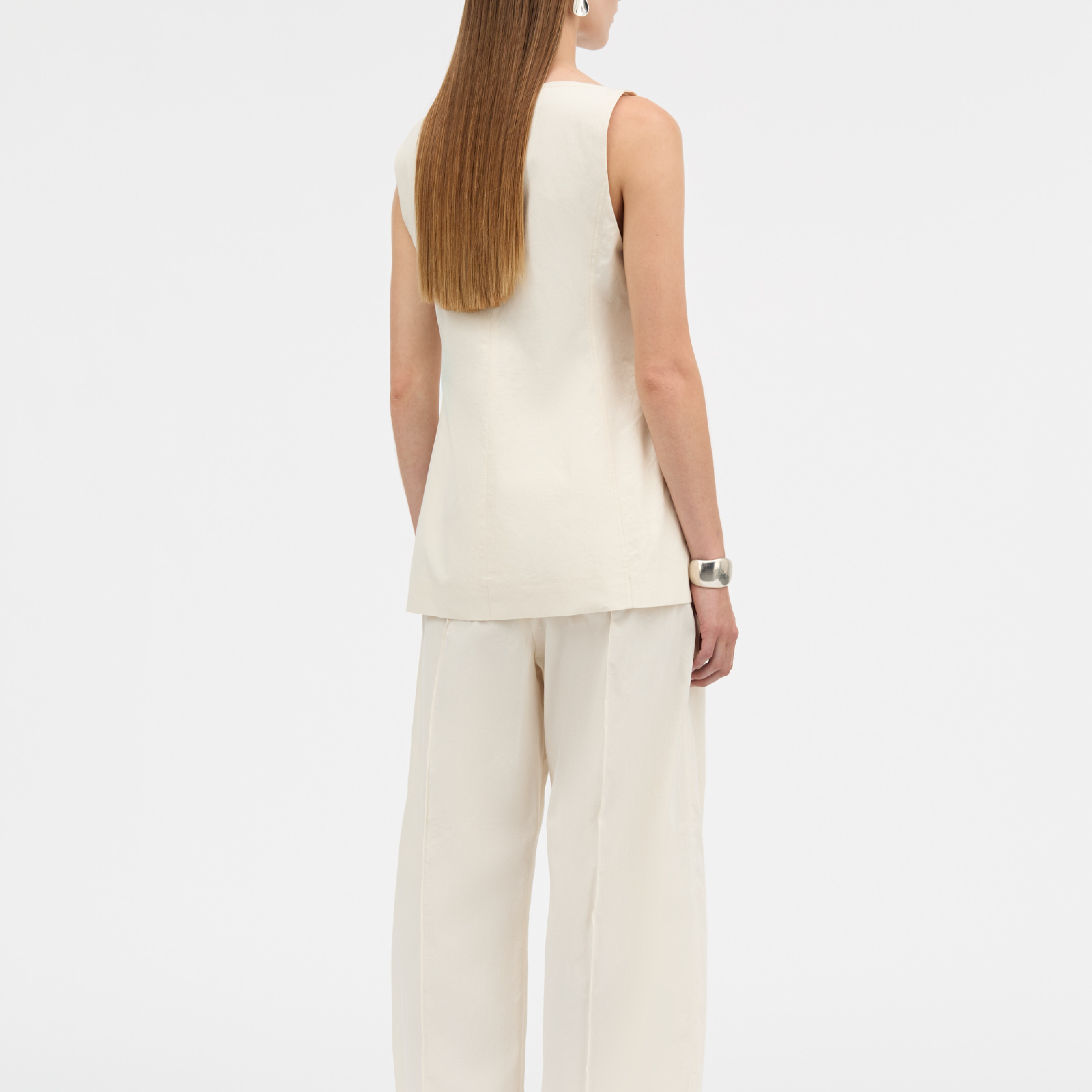 Turi Cotton Calico Vest, Ecru